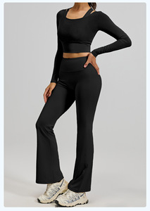 Conjunto de Yoga de 2 Piezas para Primavera/Otoño, Transpirable, Ecológico, de Secado Rápido, con Top Fruncido de Cintura Alta y Leggings Levanta Glúteos para Mujer - Product Image 2