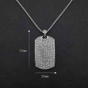 yunnique Hip Hop Style Stainless Steel Gold Plated Full Diamond Rectangular Pendant Necklace For Men - Product Image 4