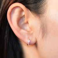 Pendientes de Aro Pequeños Mlluki Jewelry de Plata de Ley 925 con Baño de Oro de 14K, Serie Mini, con Circonitas Cúbicas en Forma de Ojo de Caballo