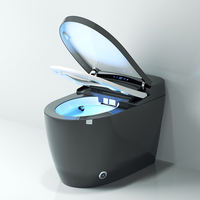 WC intelligent électrique moderne allongé avec télécommande, siège de bidet intelligent automatique noir, chauffage, siphon en S, céramique