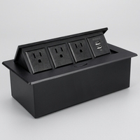 Boîte d'information de bureau avec prise de courant escamotable à 3 positions, prise standard américaine, et ports USB