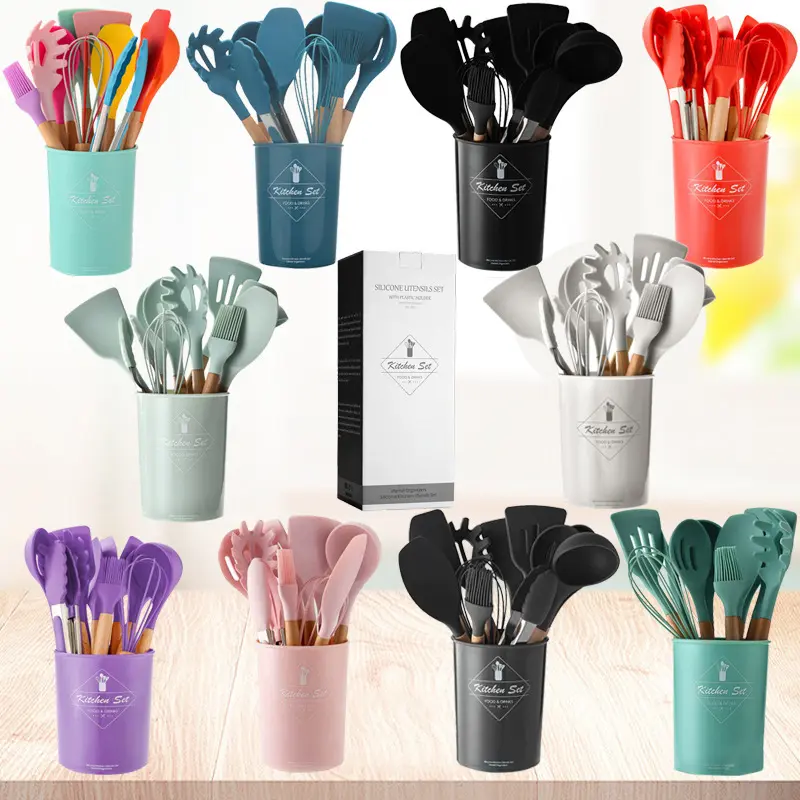 wholesale custom logo 12 pcs non-stick spatula set kitchen cooking tool silicone kitchen utensil set