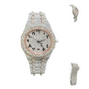 Montre de luxe pour homme en acier inoxydable, entièrement sertie de moissanite, cadran en verre, style épines rondes, Hip Hop Iced - Product Image 1