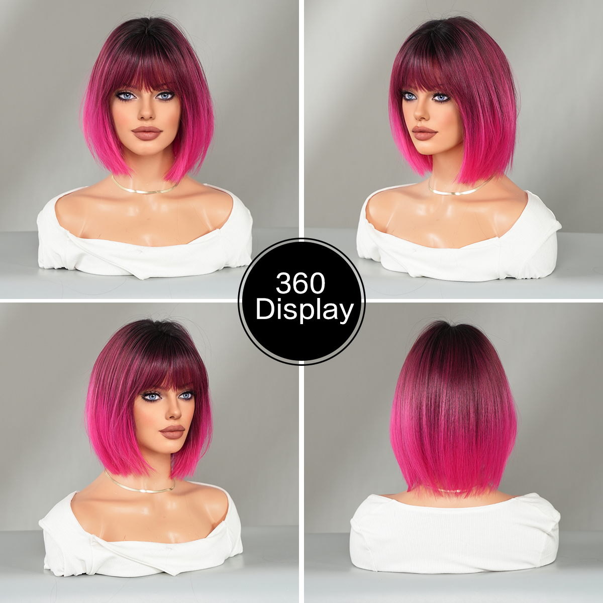 Pink Yaki Bob Wig Short Bob Kinky Afro Curl Lace Front Wig Small Wand Curl Bob  main image 4