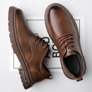 Chaussures décontractées pour hommes en cuir à lacets, bout rond, semelle en caoutchouc, durables, mode printemps - Product Image 4