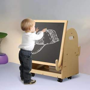 Caballete de Arte para Niños, Caballete Infantil con Ruedas, <span class=keywords><strong>Pizarra</strong></span> Magnética de Madera, Caballete Móvil para Niños con Almacenamiento, Caballete de Arte Vertical para Niños - Product Image 2