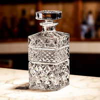 Juego de Decantador de Whisky de Cristal de Lujo, Botella Tallada Vintage de 900 ml con Vasos y Bandeja para Licores, Vino, Bar en Casa, Regalo, Venta al por Mayor