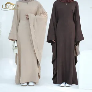 Abaya 2024 Loriya Dubai-Stil solide Farbe geschlossene Abaya Damenkleider mit Innenträger Gürtel Polyester Abaya Damen muslimisches Kleid