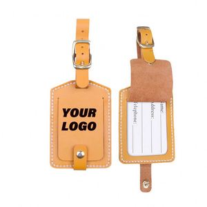 Étiquette de bagage en cuir véritable personnalisée avec logo, idéale pour les cadeaux de mariage, les promotions et les voyages – Prête à être expédiée, vente en gros - Product Image 1