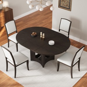 Modern Adjustable Wood Dining <b>Table</b> Set 5-Piece with 4 Upholstered Chairs 16-Inch Removable Leaf Compact Design for <b>Small</b> Spaces - Product Image 2