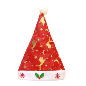Sombrero de Papá Noel estampado dorado Franela Sombreros de Navidad iluminados con luces LED - Product Image 1