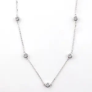 Redoors Jewelry handmade necklace bezel setting with round cut moissanite diamond pendant 14K white gold pendant for girls