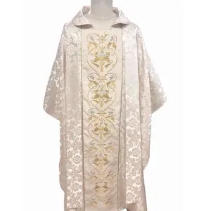 Gold Jacquard fabric with metal Embroidered design Chasuble