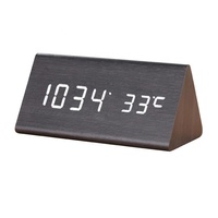 Réveil numérique en bois, en forme de Triangle, pour la table ou le bureau, avec affichage de la température LED, thermomètre l'heure MDF