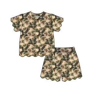 GSSO3538 Conjunto Infantil Personalizado para Niña Activa, con Lazos Azules, Manga Corta, Diseño Festoneado, Venta al Por Mayor - Product Image 2