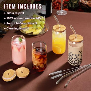 Verres à boire personnalisés en forme de canette de bière avec logo, 12oz, 16oz, 20oz, avec couvercle en bambou et paille pour smoothies, thé boba, eau - Product Image 5