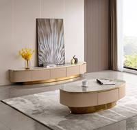 Table basse moderne haut de gamme circulaire, en bois massif avec plateau en pierre, style luxe léger, nouveau design minimaliste pour salon, taille domestique