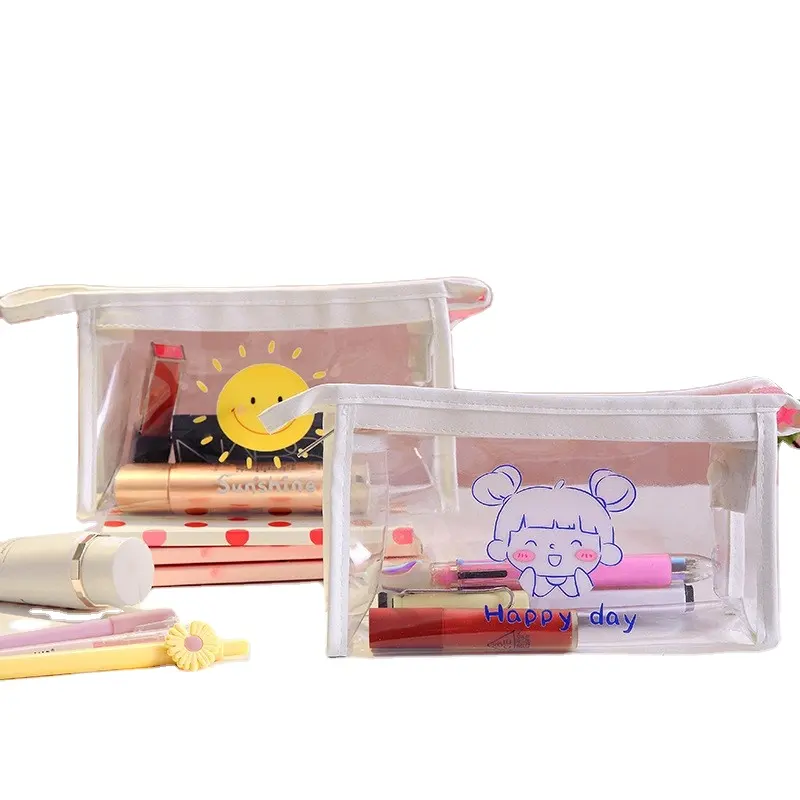 Tas kemasan pena kotak alat tulis pensil harga rendah dengan ritsleting plastik PVC disesuaikan