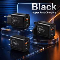 Chargeur USB C PD 38W avec prise EU/US/UK, 2 ports, charge rapide, adaptateur pour téléphone portable Type C, chargeur super rapide 38W USB-C+USB-A