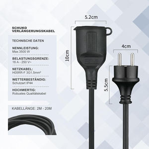 Yi Lun EU SCHUKO สายไฟต่อพ่วงตัวผู้กับตัวเมีย16A 250โวลต์16FT/5ม. 3ง่ามสไตล์ยุโรปเยอรมนี - Product Image 4