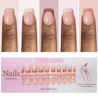 Aillsa Faux Ongles à Presser en Gros Courts Carrés 150 Pièces Couverture Complète Amande Cercueil French Manucure