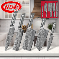 10% de réduction sur l'ensemble de couteaux de cuisine japonais professionnels en acier Damas VG10 à 67 couches avec manche gris G10 et motif martelé