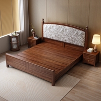 Nouvelle plateforme de lit avec rangement en bois de noyer massif de style chinois, rembourrée, taille King/Queen, pour chambre à coucher, nouveau modèle