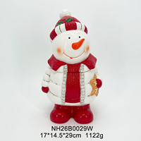 Pot à biscuits festif en céramique, bonhomme de neige, avec détails chapeau rouge et agneau de Noël, corps blanc, décoration de Noël pour la maison, pour les boutiques de cadeaux et la vente en gros