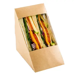 थोक सैंडविच पैकेजिंग क्राफ्ट बक्से कस्टम खाद्य डिस्पोजेबल तोड़ने तेजी से रोटी पैकेजिंग सैंडविच बक्से