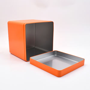 En stock en gros 8 pouces vide Orange blanc grand métal carré Snack Biscuit gâteau thé café biscuit stockage boîte en fer blanc avec Ild - Product Image 3