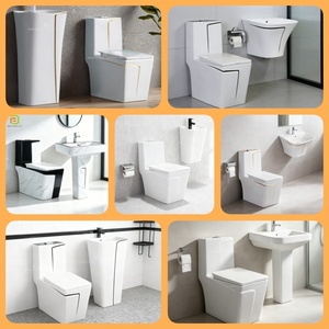 Style moderne facile à nettoyer design de la ligne noire blanche évier mural toilette <span class=keywords><strong>en</strong></span> céramique ensemble de toilette salle de bain - Product Image 3