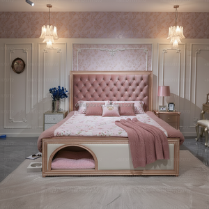 Cadre de lit capitonné de luxe moderne, taille King, avec rangement pour animaux de compagnie, ensemble de meubles de chambre personnalisé - Product Image 4