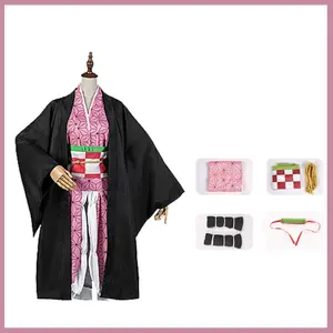 Disfraz de Cosplay de Anime Kamado Nezuko, Kimono Japonés, Vestido, Capa Negra, <span class=keywords><strong>Haori</strong></span>, Peluca, Traje Sexy Kawaii para Mujer Adulta, Fiesta de Halloween - Product Image 2