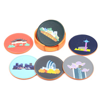 Ensemble de sets de table ronds en cuir PU personnalisés par sublimation, écologiques, modernes et de haute qualité, avec sous-verres antidérapants et imperméables pour café