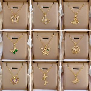 새로운 18k 금도금 스테인레스 스틸 지르콘 나비 펜던트 목걸이 방수 컬러 다이아몬드 여성 목걸이 패션 쥬얼리 - Product Image 1