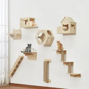 בית מפואר חתול לטפס מסלול מודרני קיר רכוב מדפים רב תכליתי חתול ריהוט