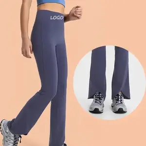 Logo personalizzato a vita alta fitness da ginnastica pantaloni da ginnastica con fondo tagliato a V leggings da yoga da donna