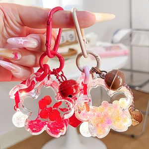 Lindo Llavero de Sakura con Efecto de Arena Movediza, Campana y Cadena, Colgante de Flor Kawaii en Negro y Azul para Accesorios de Bolsos de Niñas - Product Image 3