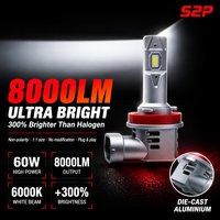 Ampoule de phare LED Canbus S2P H11 60W 8000LM Super Lumineuse H11 H9 H8 Kit de conversion de phares LED à faisceau haut et bas 6000K Blanc Froid