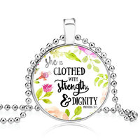 Collares al por mayor con dijes de flores católicas, cúpula de cristal y versículos bíblicos, inspiradores de fe, para mujeres y hombres, joyería cristiana