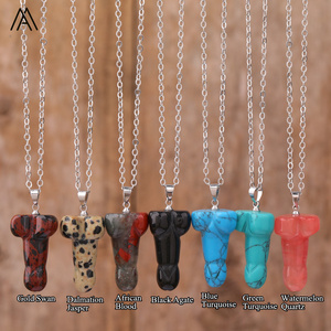 Collar de pene de piedra Natural chapado en oro, joyería Bohemia, gargantilla de falo tallada para mujer para fiesta, boda, meditación, regalos de Reiki - Product Image 6