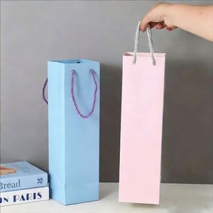 Wholesale Custom Reusable Wine Tote Bag | Kraft <b>Paper</b> Champagne Bottle Handheld Bag - Product Image 1