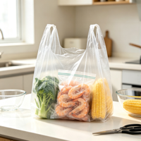 Sac de courses en plastique PE transparent avec logo personnalisé, taille sur mesure, soufflet latéral, qualité alimentaire, pour t-shirts
