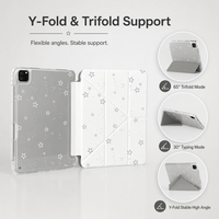 Étui pour iPad à imprimé étoiles, support pliable en Y, dos rigide transparent en PC, cadre antichoc en TPU, housse de protection pour tablette réglable multi-angles