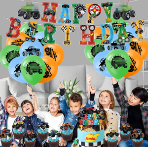 Kit de fournitures pour fête d'anniversaire sur le thème Big Foot Truck : bannières, drapeaux, décorations pour cupcakes, décorations pour gâteaux et ballons imprimés - Product Image 3