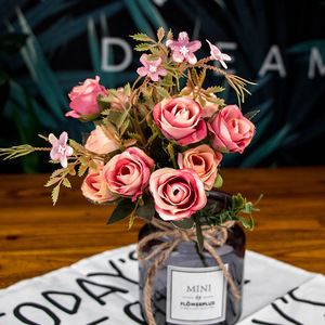 Fleurs artificielles en soie Haiyi, style européen, roses à 5 branches, couleurs d'automne, pour décoration de mariage et de maison, branche de 10cm à 30cm - Product Image 2
