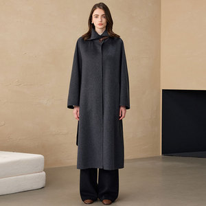 Manteau long double face en cachemire et laine pour femme, style Hepburn, avec détails perlés, doublure polaire et fermeture éclair - Collection Hiver 2025 Commuter - Product Image 3