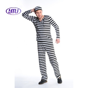 Striped Print V Neck Bell Sleeve <strong>Uniform</strong> <strong>Prisoner</strong> Cosplay Costume for Woman Man - Product Image 5