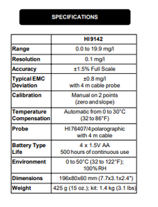 Medidor de Oxígeno Disuelto Portátil HANNA-HI9142 1 Año de Garantía Hecho en Italia - Product Image 3