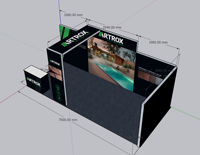 Système SEG 20x10 pieds avec support TV inclus et impression rétroéclairée par LED ou non, stand d'exposition personnalisé inclus